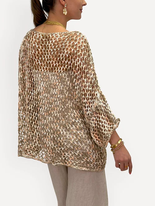 Melerad Glesstickad Tröja (Beige)