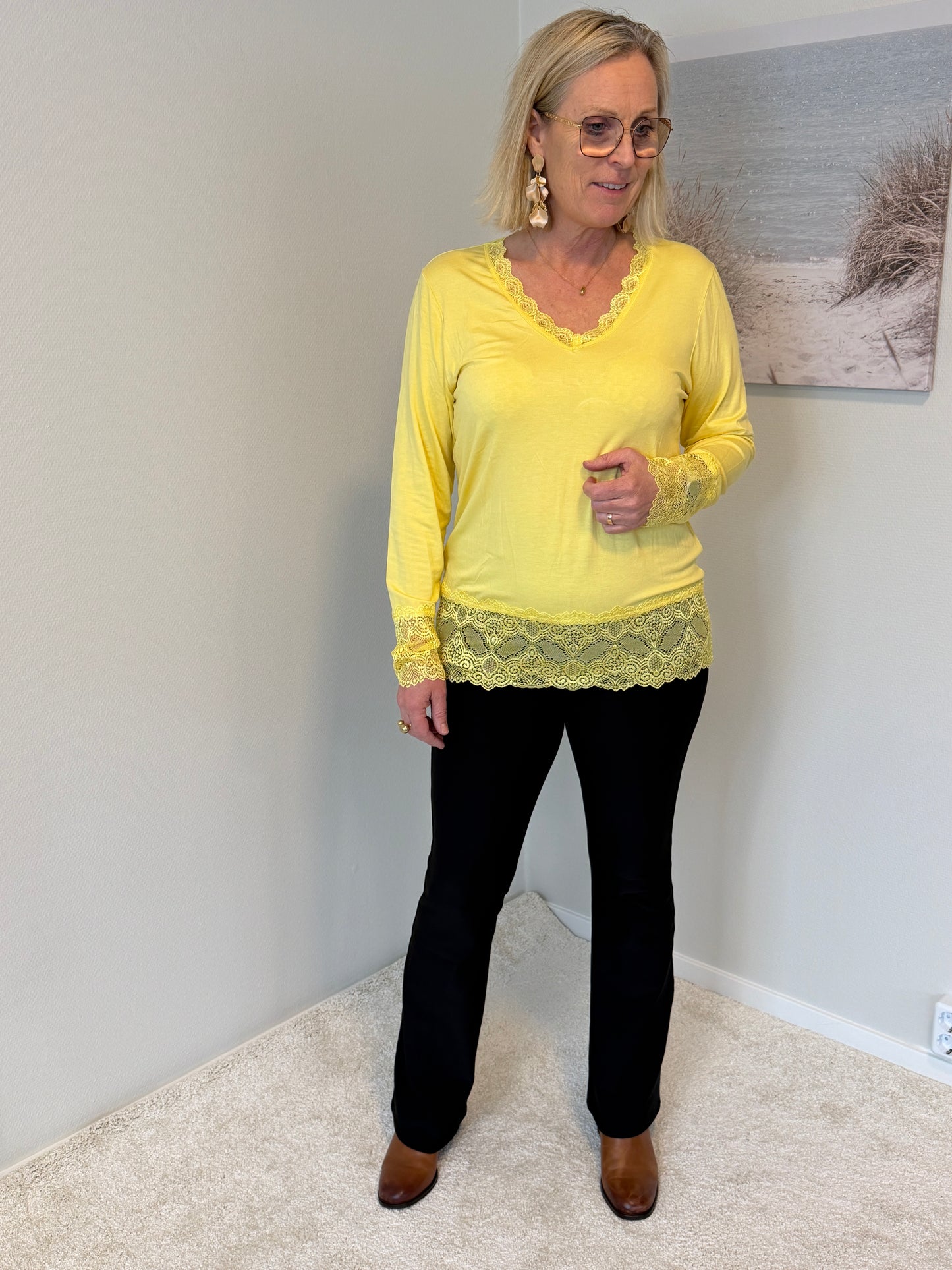 Långärmad Topp Med Spets Yellow (--)