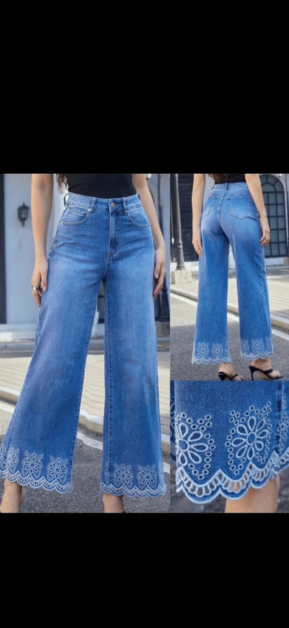 Jeans Wide Leg M Brodyr (Blå)