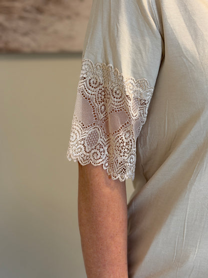 Kortärmad Topp M Spets Os 6P Beige 065 (Beige)
