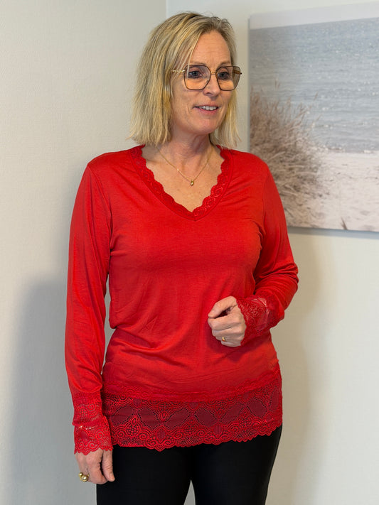 Långärmad Topp Med Spets Red (Red)