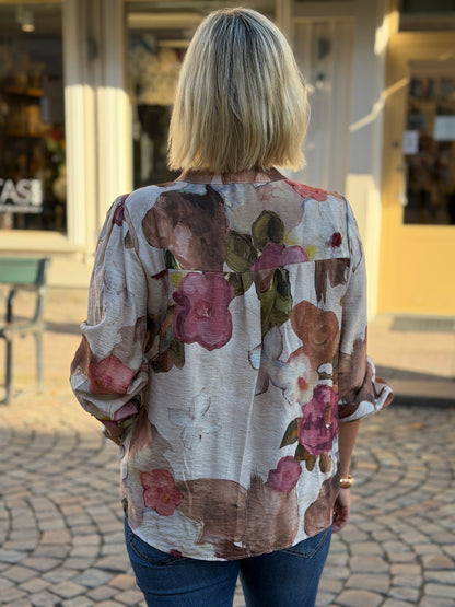 Elly Blommig Viskosblus (Beige)