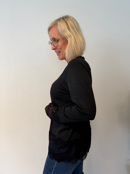 Långärmad Topp Med Spets Black (Black)