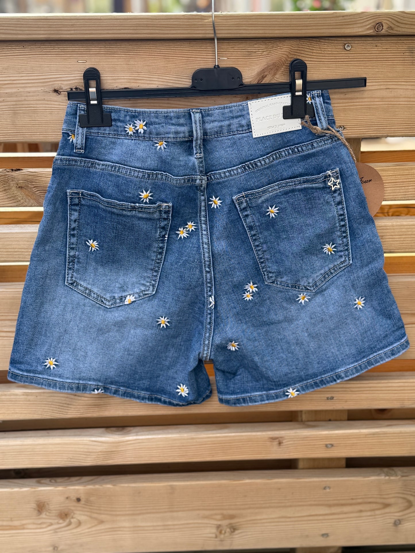 Jeansshorts Med Blomma (Jeansblå)