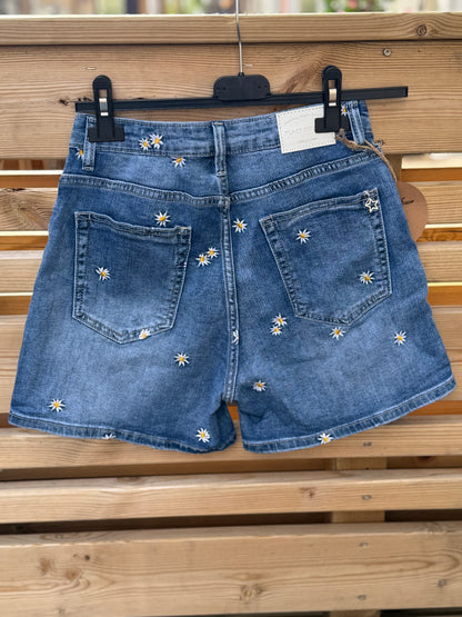 Jeansshorts Med Blomma (Jeansblå)