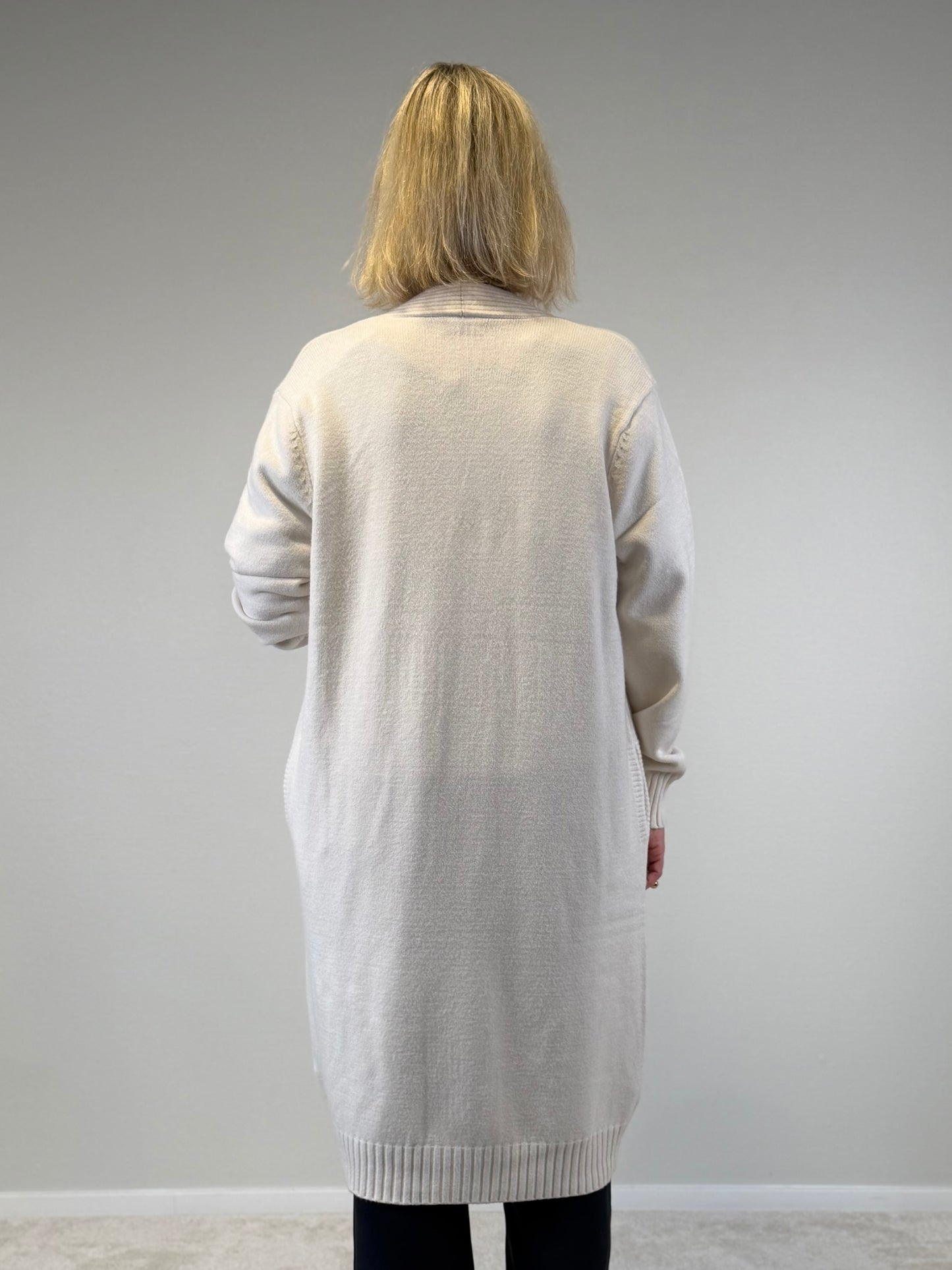 Stickad Lång Kofta (Beige)