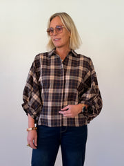 Rutig Blus Med Pingvinärm (Brun)