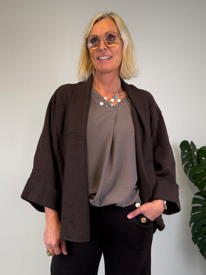 Stickad Kofta Med Sjalkrage (Brun)