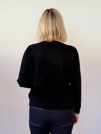 Stickad Tröja Med Guldknappar (Svart)