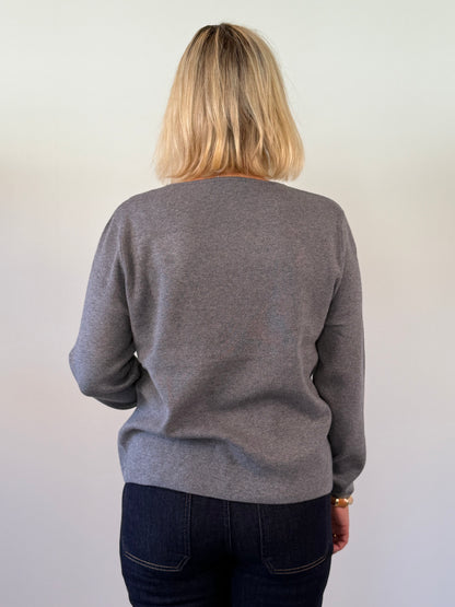 Stickad Tröja Med Guldknappar (Grå)