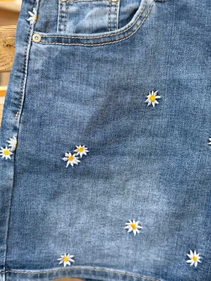 Jeansshorts Med Blomma (Jeansblå)