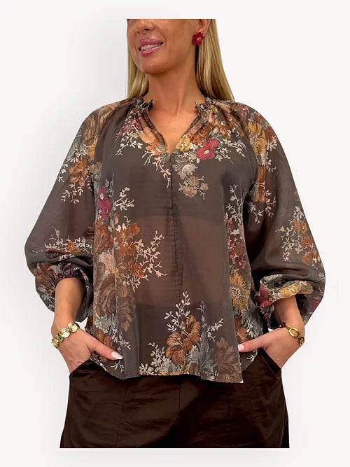 Blus Med Blommönster (Brown)