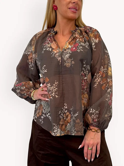 Blus Med Blommönster (Brown)