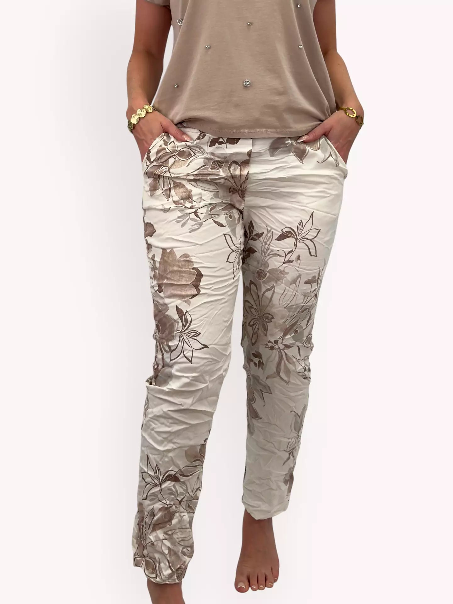 Mirakelbyxa Blommönstrad (Taupe)