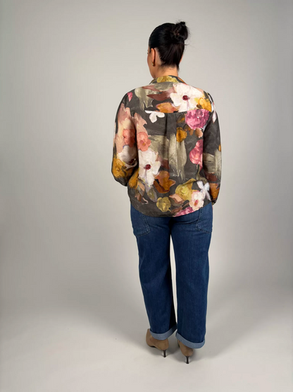 Elly Blommig Viskosblus (Army)