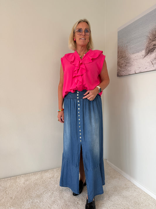 Jeanskjol Med Smock Och Knappar (Blå)