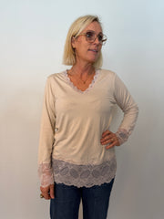 Långärmad Topp Med Spets Beige (Beige)