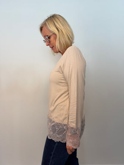 Långärmad Topp Med Spets Beige (Beige)