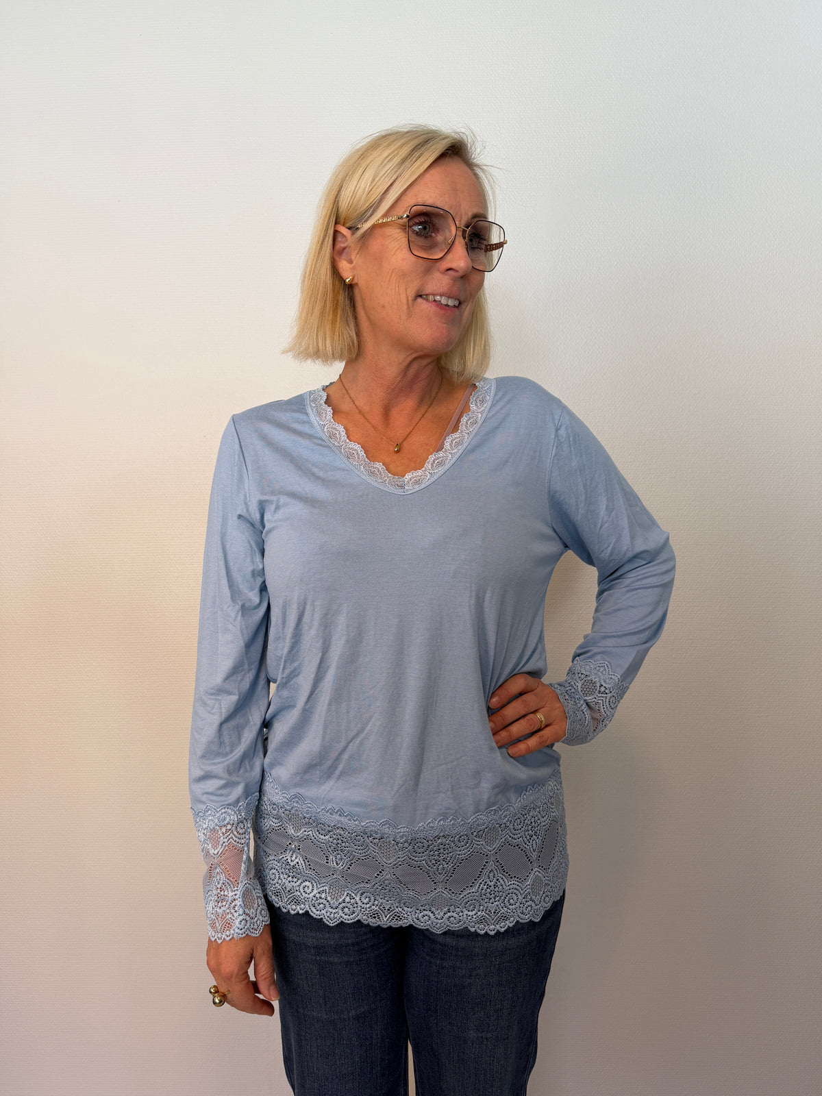 Långärmad Topp Med Spets Light Blue (Blue)