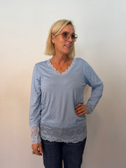 Långärmad Topp Med Spets Light Blue (Blue)