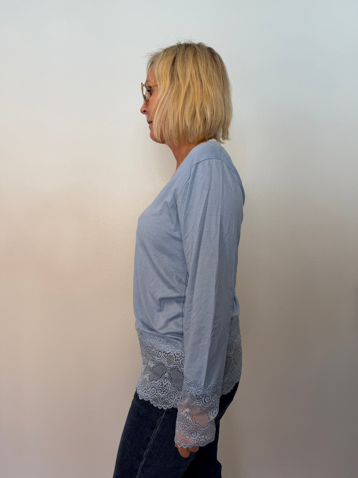Långärmad Topp Med Spets Light Blue (Blue)