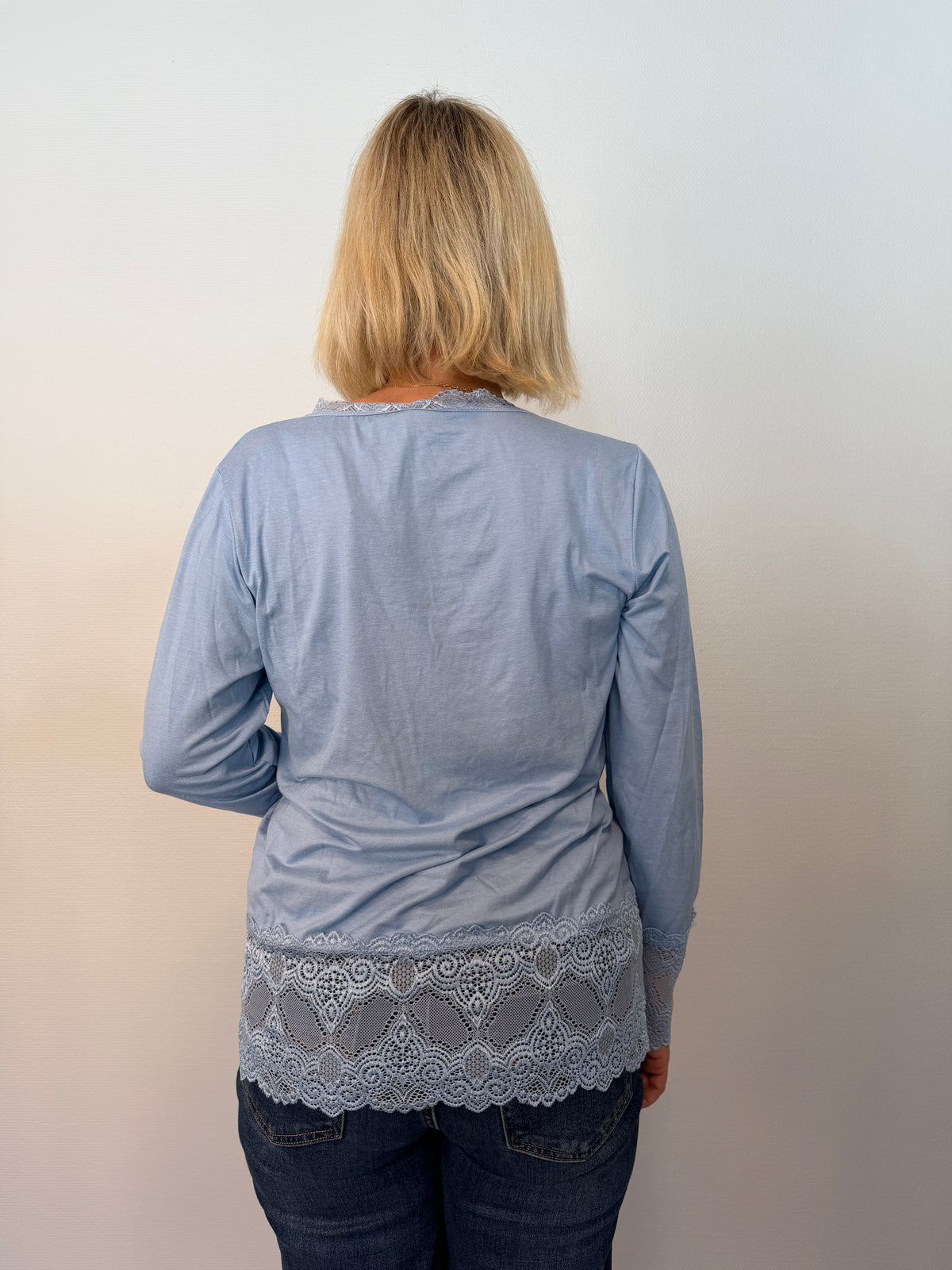 Långärmad Topp Med Spets Light Blue (Blue)